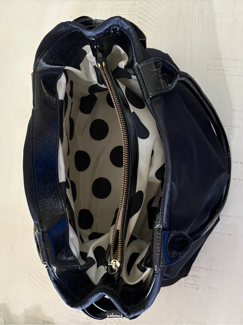 Kate Spade New York Lawrenceville Slim Kenny Tote Black Nylon Patent Leather Bow